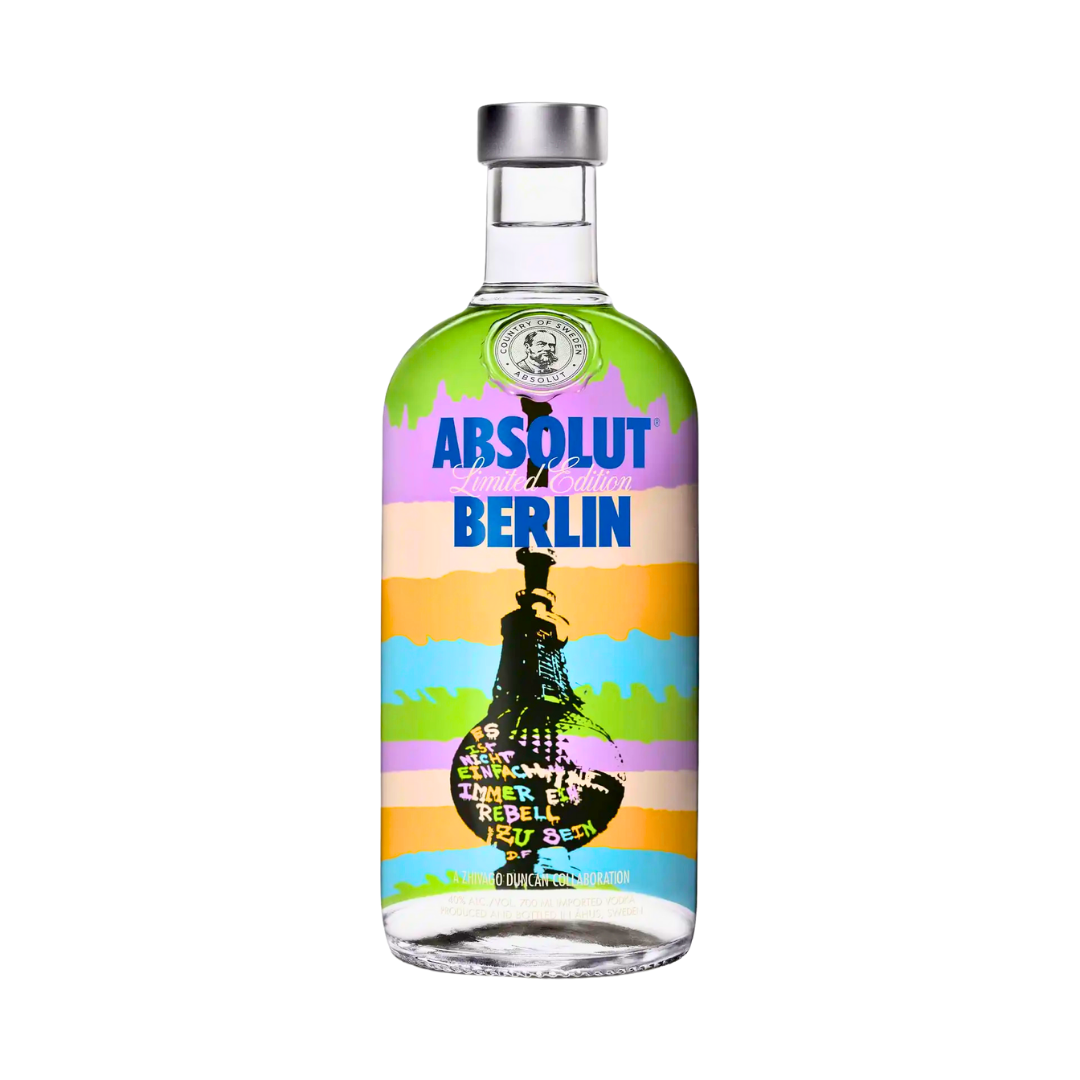 Absolut Vodka Berlin 0,7L - Limited Edition 2014 Künstlerflasche – Design von Zhivago Duncan – Fernsehturm Motiv mit Graffiti-Zitat – Absolut Wodka Spirituose 40% Vol Schweden Sammlerflasche
