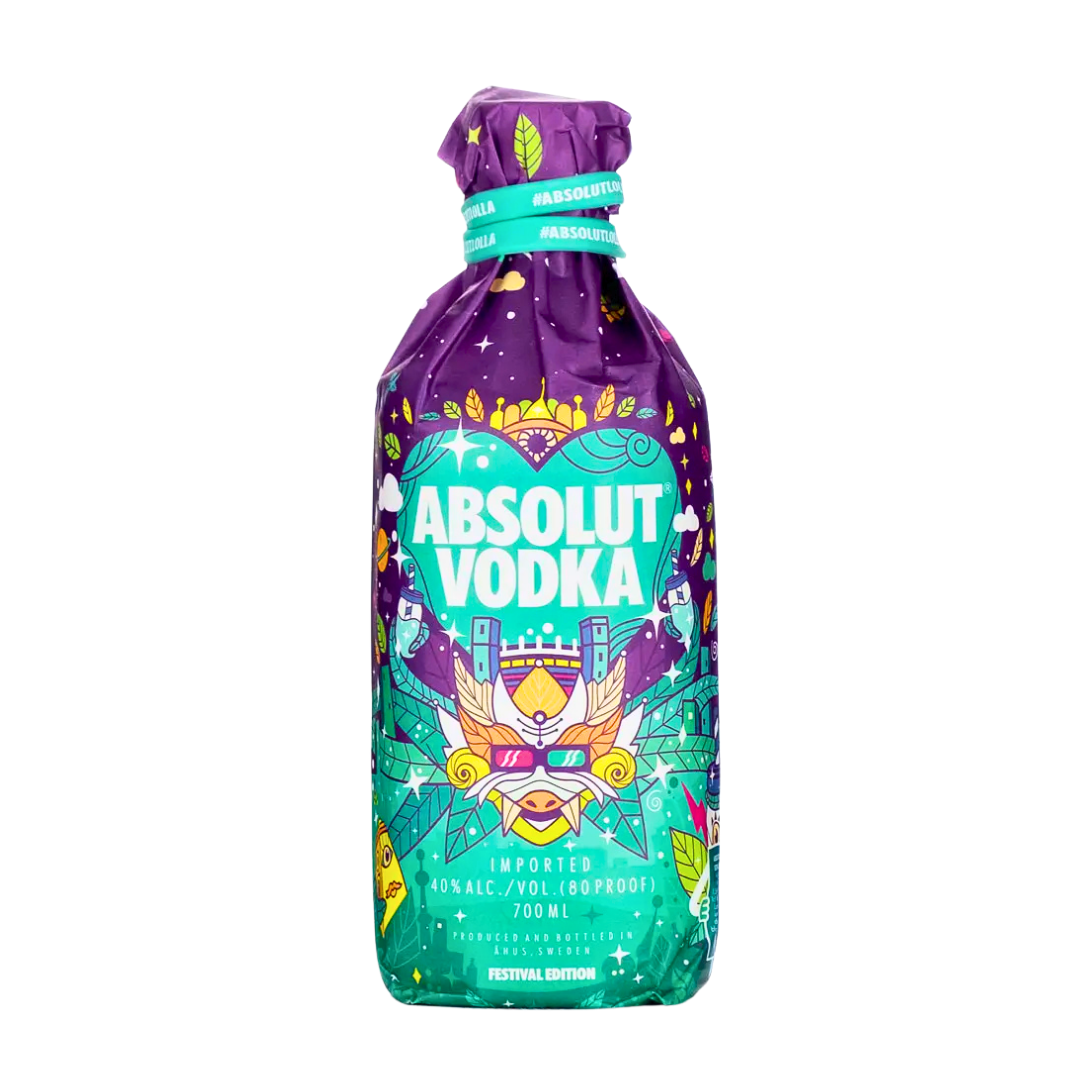 Absolut Vodka Lollapalooza 0,7L - Limited Edition 2018 - Künstlerflasche mit Paper Skin Design – Festival-Wodka Sammleredition – Premium Vodka aus Schweden mit exklusivem Cocktailrezept