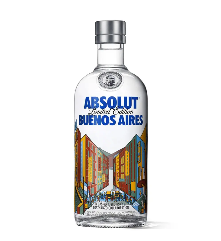 Absolut Vodka Buenos Aires 0,75L - Sicherheitsverschluss Limited Edition 2016, Hochwertiger Wodka mit künstlerischem Obelisk Design, Sammlerstück, 40% Volumen, Argentinische Kulturflasche