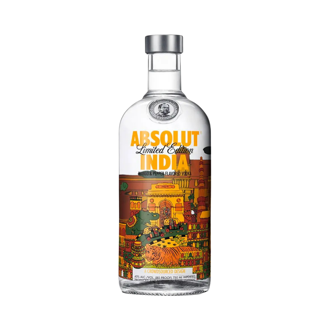 Absolut Vodka India V1 Mango Pfeffer 0,75L Künstler Limited Edition mit Kultur-inspiriertem Flaschendesign – Aromatisierter Wodka mit Mango-Geschmack & schwarzem Pfeffer, exotisches Sammlerstück