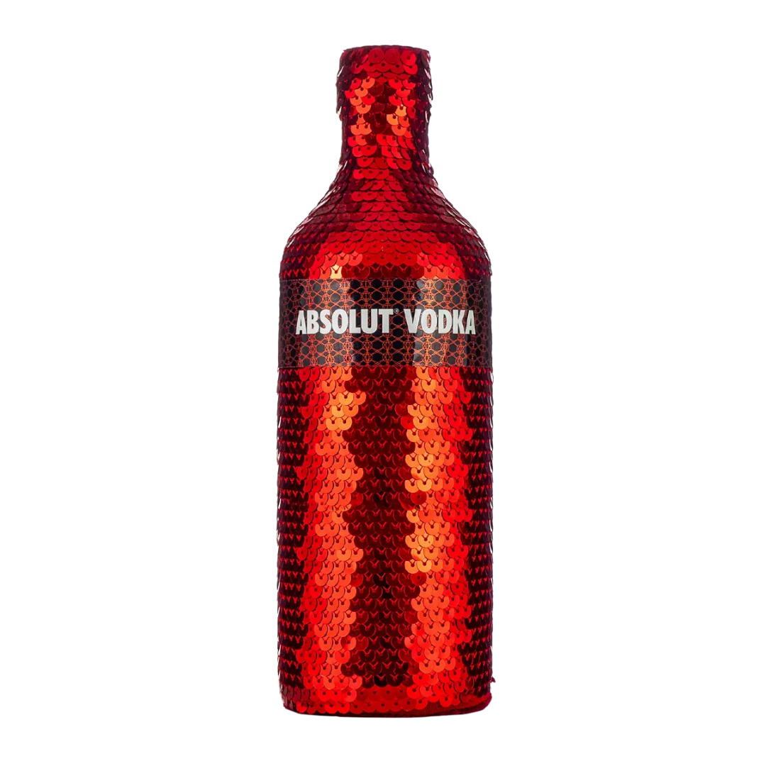 Absolut Vodka Masquerade 1L Limited Edition 2008 – Rote Paillettenhülle Wodka Flasche mit Reißverschluss – Absolut Vodka in Glamour-Design – Sammler Wodka in Luxusverpackung