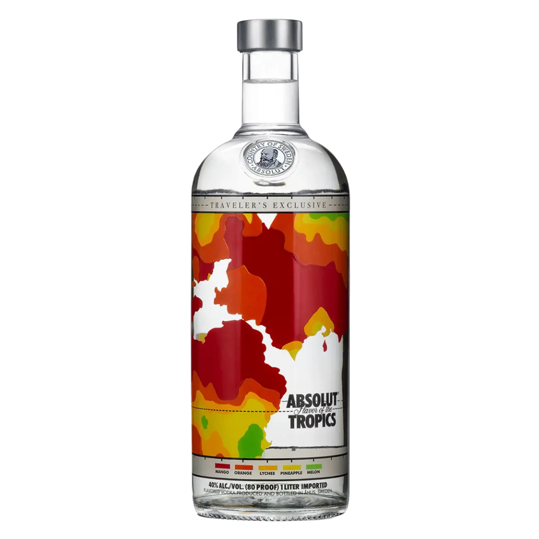 Absolut Tropics Vodka 1L Travellers Exclusive – Limited Edition Wodka mit tropischen Fruchtaromen Mango, Orange, Litschi, Ananas & Melone – Farbstarkes Design für Duty Free Sammler & Genießer