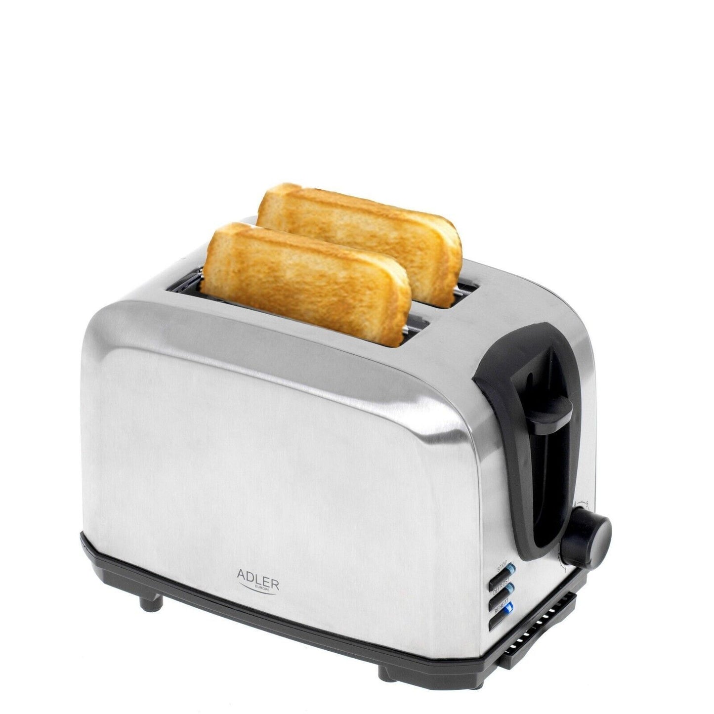 ADLER AD3222 Edelstahl Toaster 2 Scheiben, Brötchenaufsatz, 1000W Leistung, 7 Bräunungsstufen, Auftaufunktion, Röstfunktion, Stoppfunktion, Krümelschublade, Kabelaufbewahrung, sicherer Toastauswurf