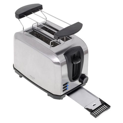 ADLER AD3222 Edelstahl Toaster 2 Scheiben, Brötchenaufsatz, 1000W Leistung, 7 Bräunungsstufen, Auftaufunktion, Röstfunktion, Stoppfunktion, Krümelschublade, Kabelaufbewahrung, sicherer Toastauswurf