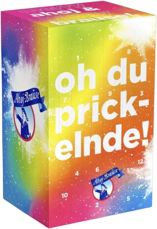 Ahoj Brause Adventskalender 2024, vegan, 24 Türchen mit Brause-Produkten, klassische Sorten wie Zitrone, Himbeere, Orange, 2 exklusive Überraschungen, knalliges Design, limitiert, prickelnd und lecker