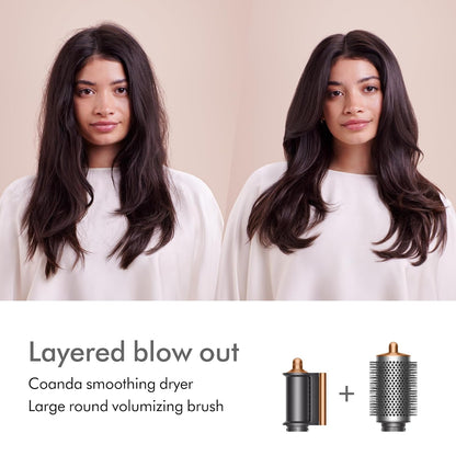 Dyson Airwrap™ Complete Long Diffuse Nickel / Kupfer, Coanda-Luftstromtechnologie, Haartrockner, Volumenbürste, Diffusor, feste Bürste, glatte Frisuren, lockiges Haar, 1300 Watt, kabelgebunden