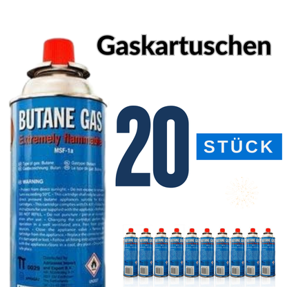 Allride MB-08 Butangaskartuschen 20 Stück 227g für Gaskocher, Campingkocher, Gasgeräte, Unkrautbrenner, Gasherd, Gasnachfüllung für Outdoor und Notvorrat – langlebige Gasversorgung im Großpack Gas