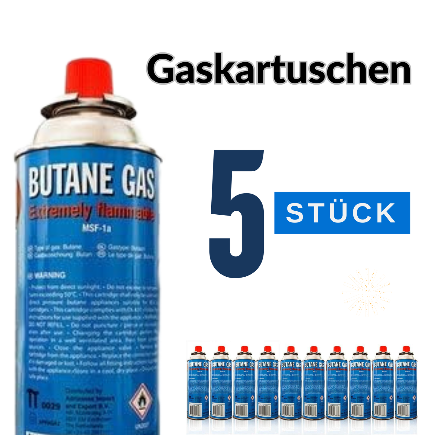 Allride MB-08 Butangaskartuschen 5 Stück 227g für Gaskocher, Campingkocher, Gasgeräte, Unkrautbrenner, Gasherd, Gasnachfüllung für Outdoor und Notvorrat – langlebige Gasversorgung im Großpack Gas