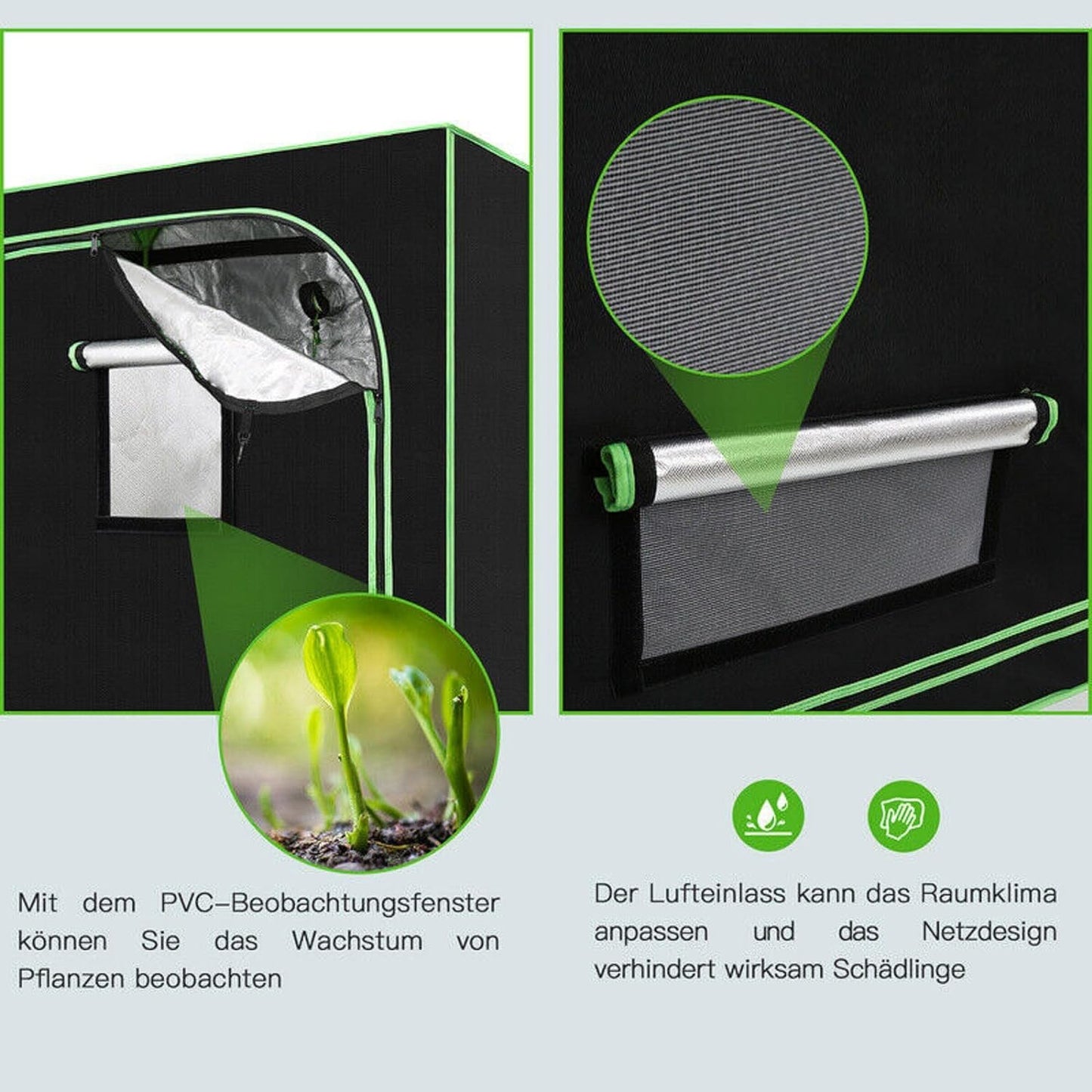 JUNG Growbox Komplettset 60x60x140 cm – Indoor Anzuchtzelt mit dimmbarer LED Vollspektrum Pflanzenlampe, Lüftungs- & Abluftsystem, Aktivkohlefilter – Perfektes Grow Zelt Set für Anfänger & Profis