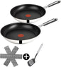 Tefal E30 Jamie Oliver Set 7 Induktionspfannenset 4 tlg 20 cm + 28 cm, Antihaftbeschichtung Titanium Excellence, ThermoSpot, Edelstahlpfanne, spülmaschinenfest, für alle Herdarten, Pfannenwender, Pfannenschoner