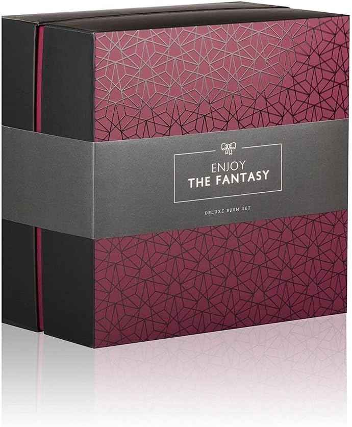 LoveBoxxx Deluxe BDSM Geschenkset für Paare Bondage Set Massagestab Vibrationsspielzeug Handschellen PU-Leder Augenmaske Flogger Bondageseil Samtbeutel Erotikspielzeug Set luxuriös