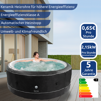 JUNG BOA SPA Whirlpool, selbstaufblasend, beheizbar, für bis zu 5 Personen, rund, Outdoor & Indoor, Krokodil-Optik, Ø 195 cm, energiesparend, wartungsfreundlich