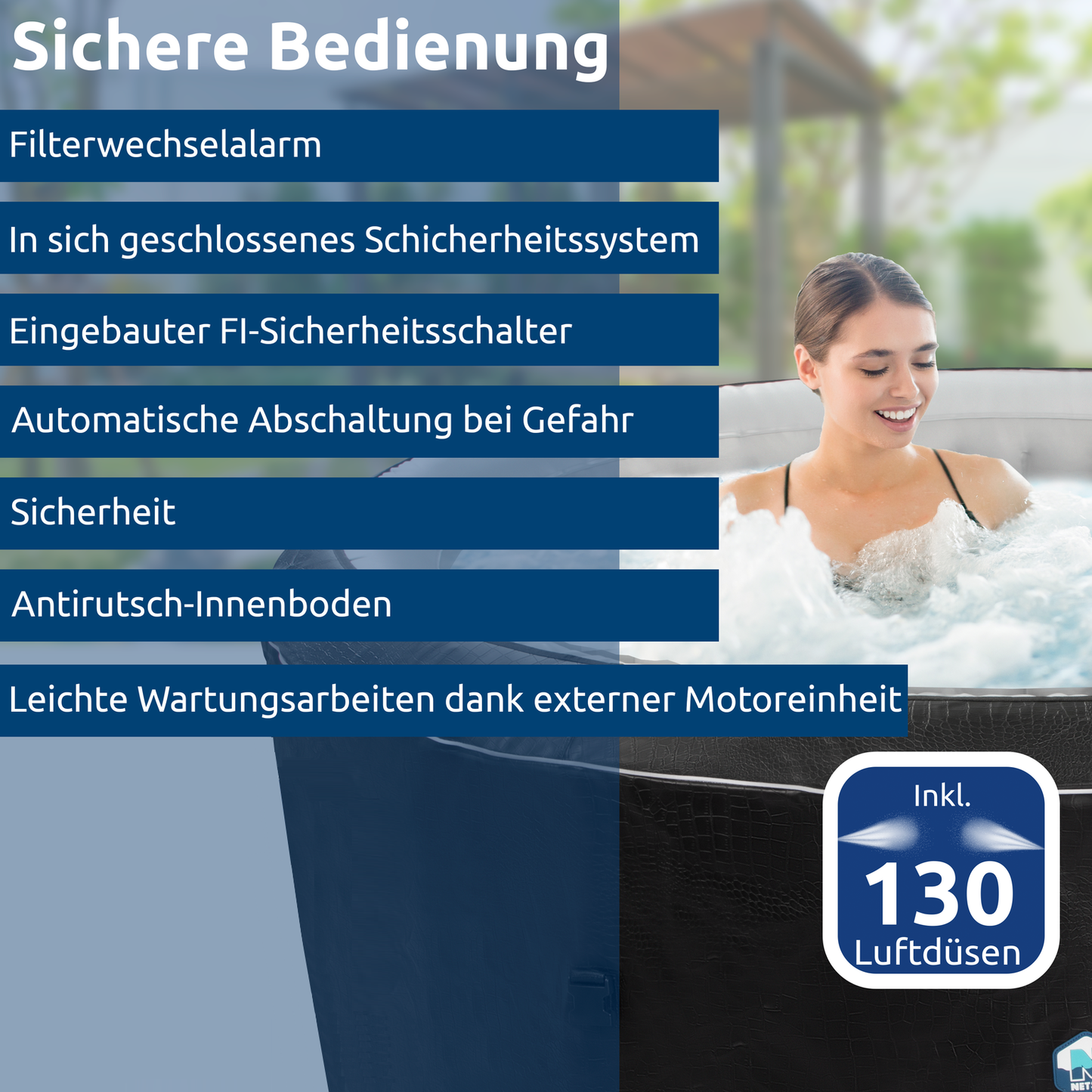 JUNG BOA SPA Whirlpool, selbstaufblasend, beheizbar, für bis zu 5 Personen, rund, Outdoor & Indoor, Krokodil-Optik, Ø 195 cm, energiesparend, wartungsfreundlich