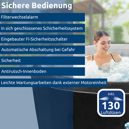 JUNG BOA SPA Whirlpool, selbstaufblasend, beheizbar, für bis zu 5 Personen, rund, Outdoor & Indoor, Krokodil-Optik, Ø 195 cm, energiesparend, wartungsfreundlich
