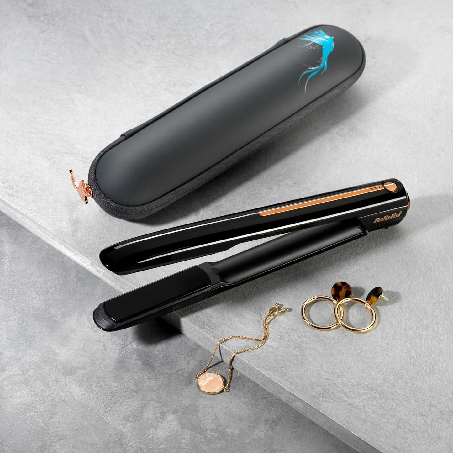 BaByliss 9000 Kabelloses Glätteisen mit Keramikplatten | Professionelles Akku Glätteisen für Locken & Glätten | Lithium-Ionen Akku, Micro-Heating-Technologie, Reiseetui & Zubehörset