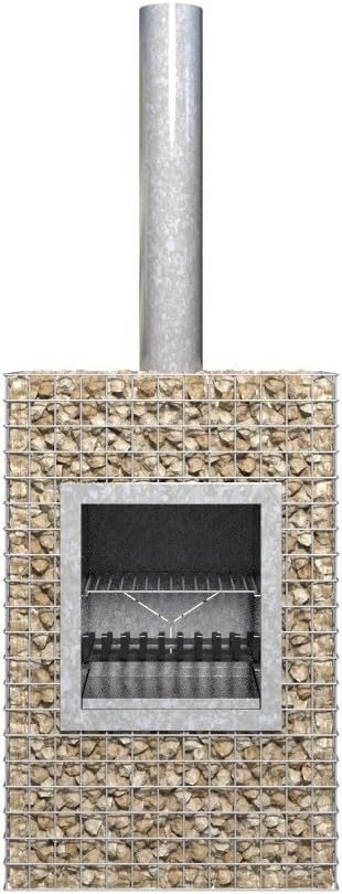 Barbecook Ferro 480 Gabionenkamin Außengrill Feuerstelle Gartenkamin 200kg Stahlkorb Grillkamin schwer Outdoor Grillkamin massiv verchromt feuerverzinkt Kamin Feuerofen 32kg Gartenofen