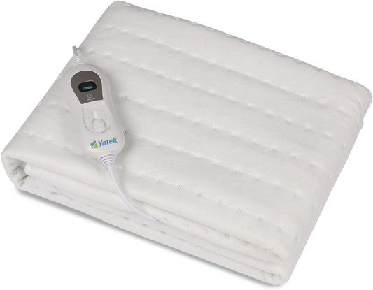 Yatek Wärmeunterbett 150x80 cm elektrisch Heizmatte 60W 3 Heizstufen Überhitzungsschutz Fernbedienung waschbar kuschelig Schlafunterlage Heizauflage Bettwärmer flauschig Polyester Weiß