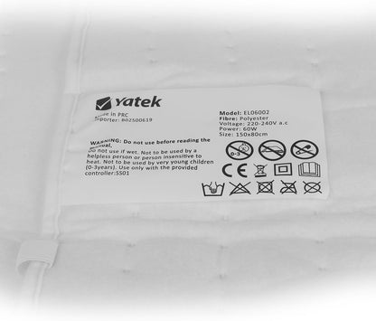 Yatek Wärmeunterbett 150x80 cm elektrisch Heizmatte 60W 3 Heizstufen Überhitzungsschutz Fernbedienung waschbar kuschelig Schlafunterlage Heizauflage Bettwärmer flauschig Polyester Weiß