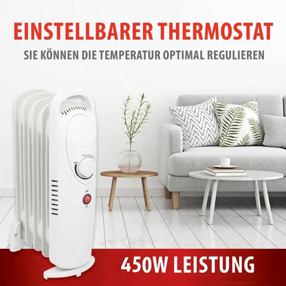 Blaupunkt MEN812 Ölradiator 450W Mini Elektroheizung | Kompakter elektrischer Heizkörper mit Thermostat | Geräuscharmer Ölheizkörper mit 5 Rippen für Innenräume bis 15m² | Energiesparende Elektroheizung