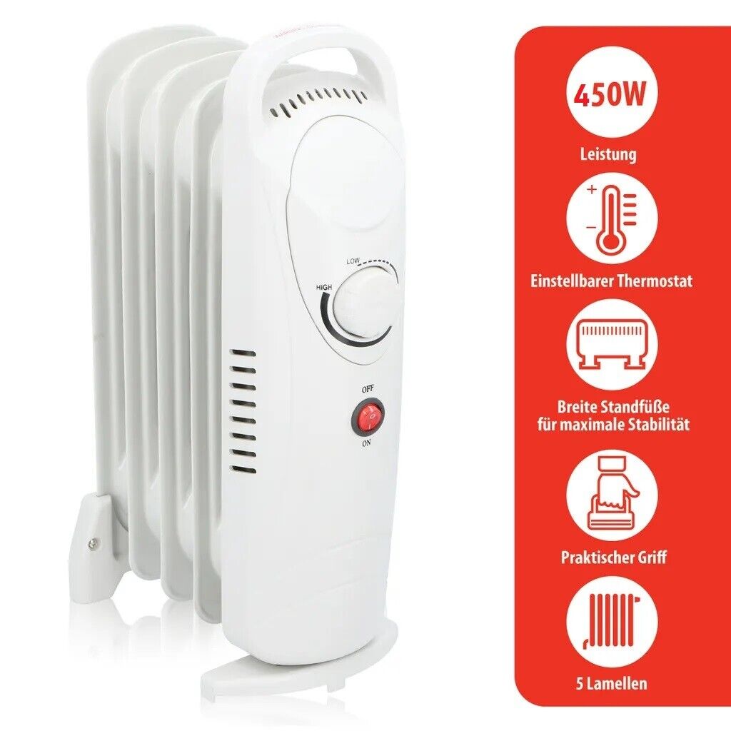 Blaupunkt MEN812 Ölradiator 450W Mini Elektroheizung | Kompakter elektrischer Heizkörper mit Thermostat | Geräuscharmer Ölheizkörper mit 5 Rippen für Innenräume bis 15m² | Energiesparende Elektroheizung