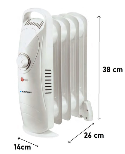 Blaupunkt MEN812 Ölradiator 450W Mini Elektroheizung | Kompakter elektrischer Heizkörper mit Thermostat | Geräuscharmer Ölheizkörper mit 5 Rippen für Innenräume bis 15m² | Energiesparende Elektroheizung