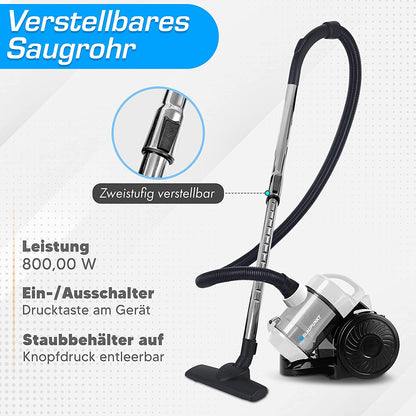 Blaupunkt MEN789 Beutelloser Zyklon-Staubsauger, 800W, 2L Fassungsvermögen, leise, umweltfreundlich, HEPA Filter, für Teppich und Hartböden, kompaktes Design, hohe Flexibilität, ergonomisch, praktisch