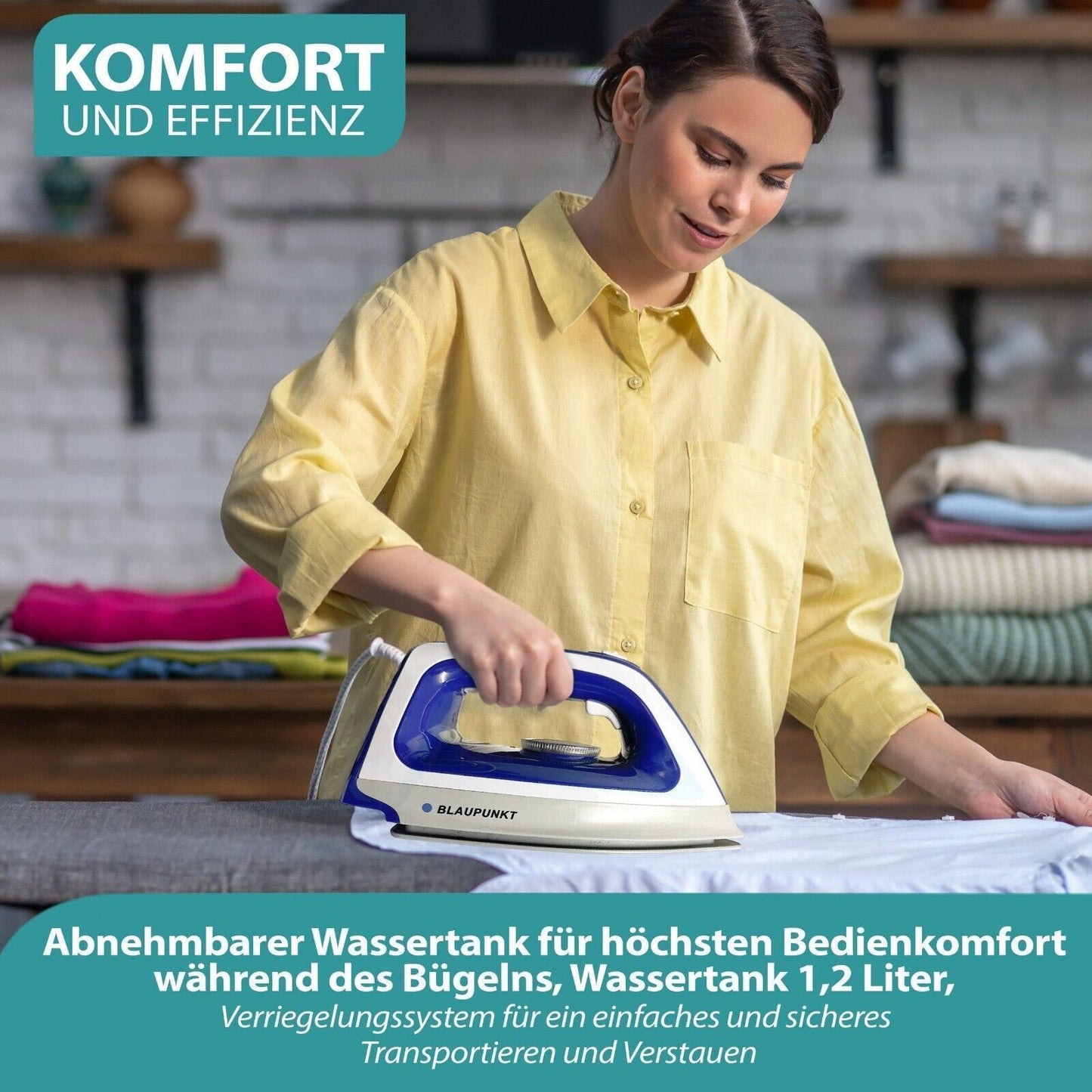Blaupunkt MEN803 Dampfbügelstation, Dampfbügelstation 2250W, 5.2 Bar, Dampfstoß 280g/Min, abnehmbarer Wassertank 1.2L, Keramiksohle, automatische Abschaltung, Antikalk-System, vertikales Bügeln