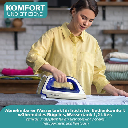 Blaupunkt MEN803 Dampfbügelstation, Dampfbügelstation 2250W, 5.2 Bar, Dampfstoß 280g/Min, abnehmbarer Wassertank 1.2L, Keramiksohle, automatische Abschaltung, Antikalk-System, vertikales Bügeln