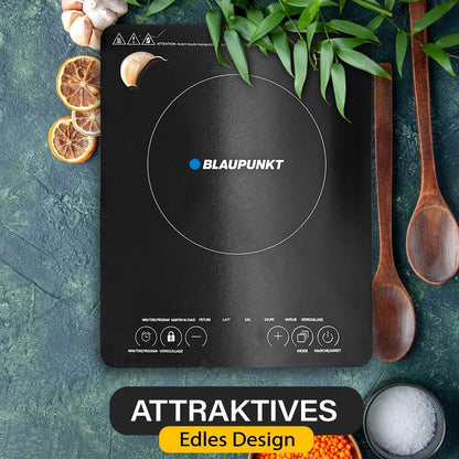 Blaupunkt MEN820 Induktionskochfeld 2000W 1-Platten Standgerät tragbar Schnellstart Sicherheitsfunktionen Touch-Display Glaskeramikplatte Energieeffizient LED-Anzeige Zeitschaltuhr Schwarz