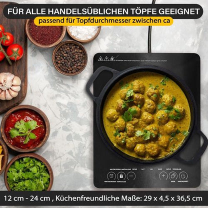 Blaupunkt MEN820 Induktionskochfeld 2000W 1-Platten Standgerät tragbar Schnellstart Sicherheitsfunktionen Touch-Display Glaskeramikplatte Energieeffizient LED-Anzeige Zeitschaltuhr Schwarz