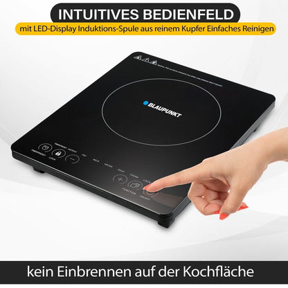 Blaupunkt MEN820 Induktionskochfeld 2000W 1-Platten Standgerät tragbar Schnellstart Sicherheitsfunktionen Touch-Display Glaskeramikplatte Energieeffizient LED-Anzeige Zeitschaltuhr Schwarz