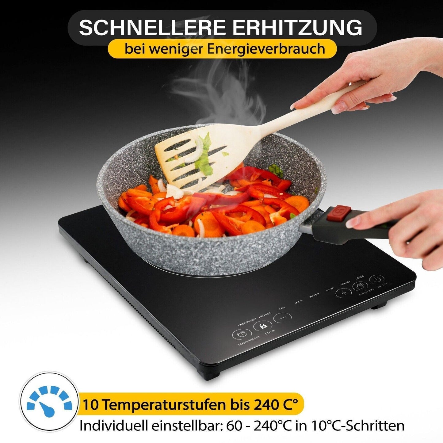 Blaupunkt MEN820 Induktionskochfeld 2000W 1-Platten Standgerät tragbar Schnellstart Sicherheitsfunktionen Touch-Display Glaskeramikplatte Energieeffizient LED-Anzeige Zeitschaltuhr Schwarz