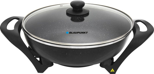 Blaupunkt MEN835 Elektropfanne, 1500W, 6L Wok, Antihaftbeschichtung, regelbarer Thermostat bis 215°C, Glasdeckel, abnehmbares Kabel, multifunktional, Paella Pfanne, für große Mahlzeiten, einfache Reinigung