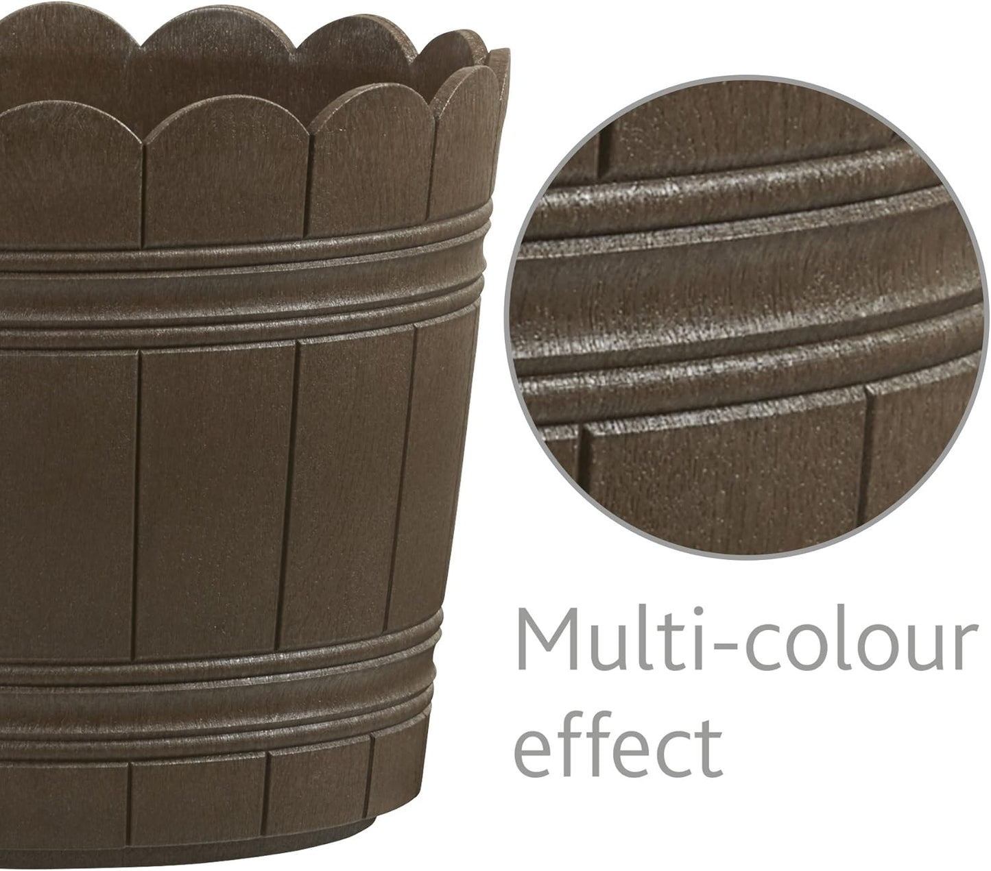 Emsa 515258 Country Blumenkübel Ø 24 cm braun Shabby Chic | Wetterfester Pflanzkübel für Balkon mit Holzoptik | Pflanztopf UV-beständig frostfest für direkte Bepflanzung & als Übertopf geeignet