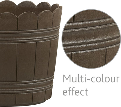 Emsa 515258 Country Blumenkübel Ø 24 cm braun Shabby Chic | Wetterfester Pflanzkübel für Balkon mit Holzoptik | Pflanztopf UV-beständig frostfest für direkte Bepflanzung & als Übertopf geeignet