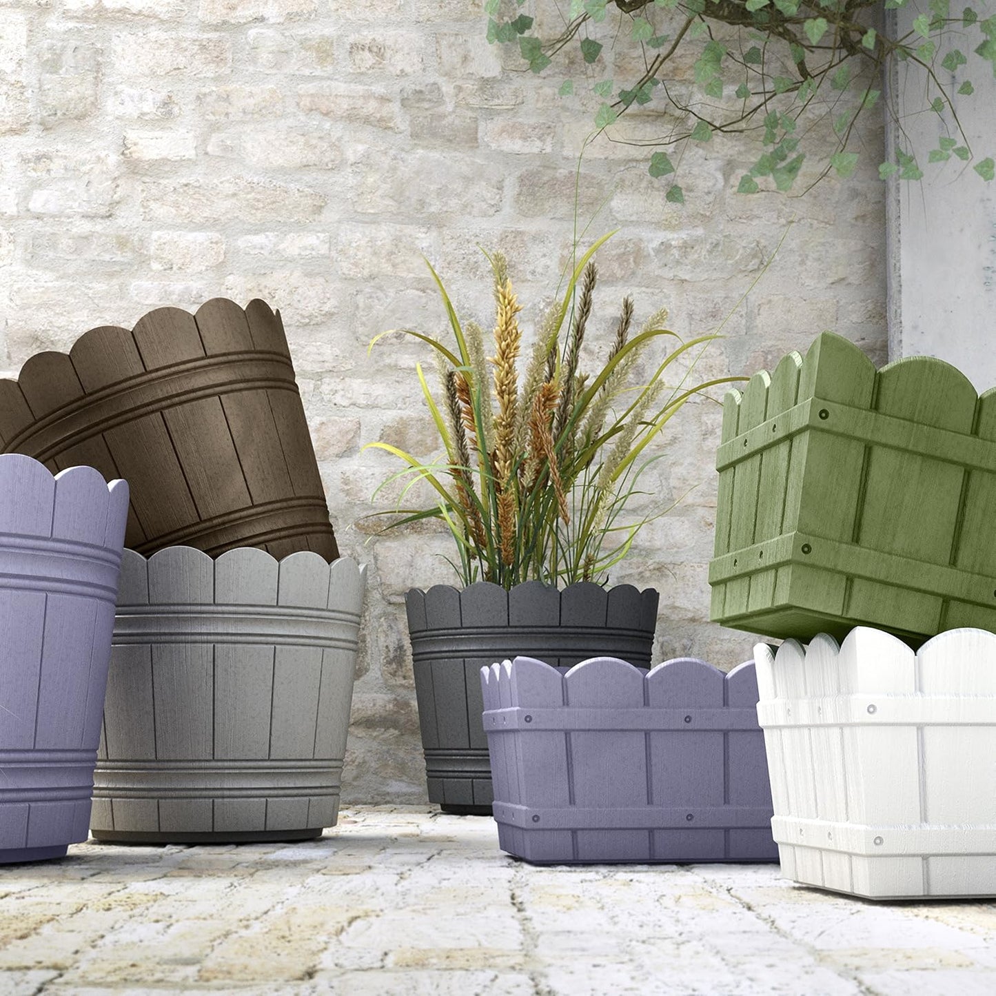 Emsa 515258 Country Blumenkübel Ø 24 cm braun Shabby Chic | Wetterfester Pflanzkübel für Balkon mit Holzoptik | Pflanztopf UV-beständig frostfest für direkte Bepflanzung & als Übertopf geeignet