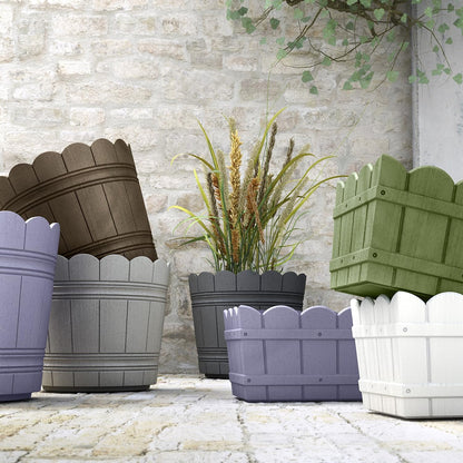 Emsa 515258 Country Blumenkübel Ø 24 cm braun Shabby Chic | Wetterfester Pflanzkübel für Balkon mit Holzoptik | Pflanztopf UV-beständig frostfest für direkte Bepflanzung & als Übertopf geeignet