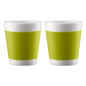 Bodum Canteen Tassen 2 Stück doppelwandig 0,1 L Porzellan grün mit Griff – isolierende Kaffeetassen für Espresso oder Tee im modernen Design, spülmaschinenfest, hochwertig und stilvoll