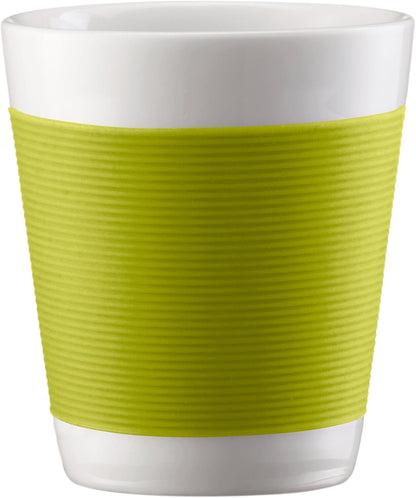 Bodum Canteen Tassen 2 Stück doppelwandig 0,1 L Porzellan grün mit Griff – isolierende Kaffeetassen für Espresso oder Tee im modernen Design, spülmaschinenfest, hochwertig und stilvoll