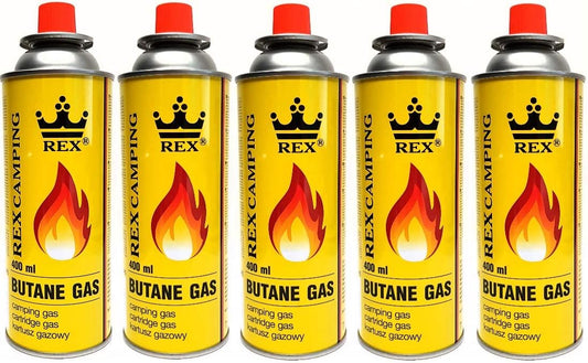REX 5er Set Butangas Gaskartusche 227g MSF-1a Kartuschenflasche Campinggas für Kocher Brenner Gasgeräte Outdoor Heizen Grillen Einwegventilkartusche Campingflasche Gasbrenner