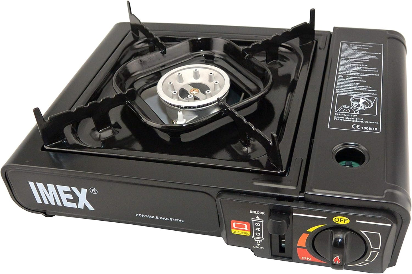 IMEX Gaskocher Set für Camping mit 8x 227g Butan-Gaskartuschen – Tragbarer Edelstahl Campingkocher mit Piezo-Zündung und Sicherheitsverriegelung im kompakten Transportkoffer für Outdoor & Notfälle