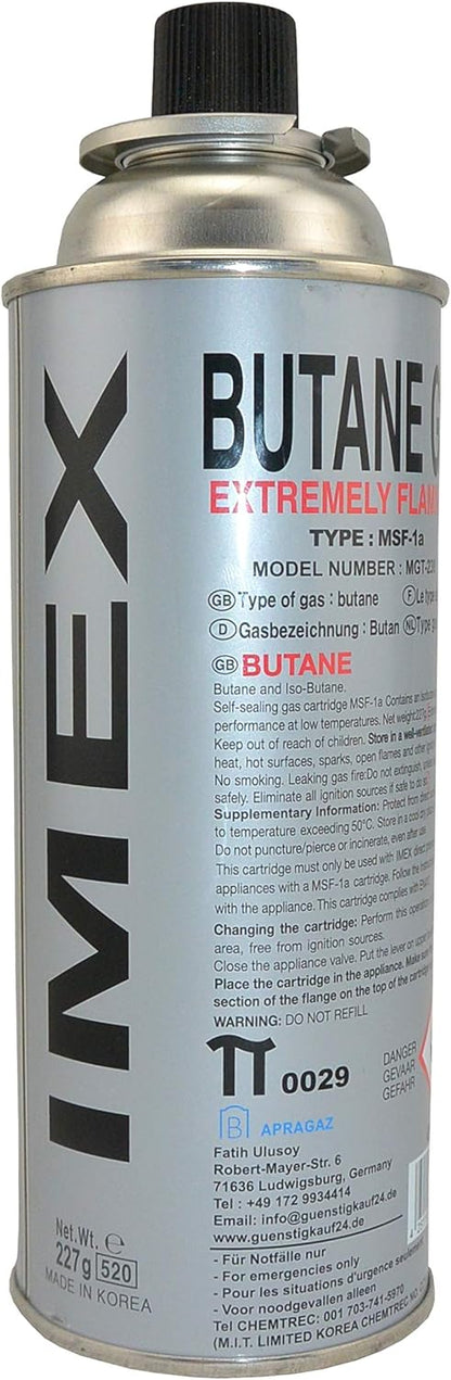 IMEX Camping Gaskocher Klein Edelstahl mit 4x 227g Butan-Gaskartuschen – Kompaktes Gaskocher Set mit Piezo-Zündung und Sicherheitsverriegelung im praktischen Tragekoffer für Outdoor-Aktivitäten & Notfälle, Gas