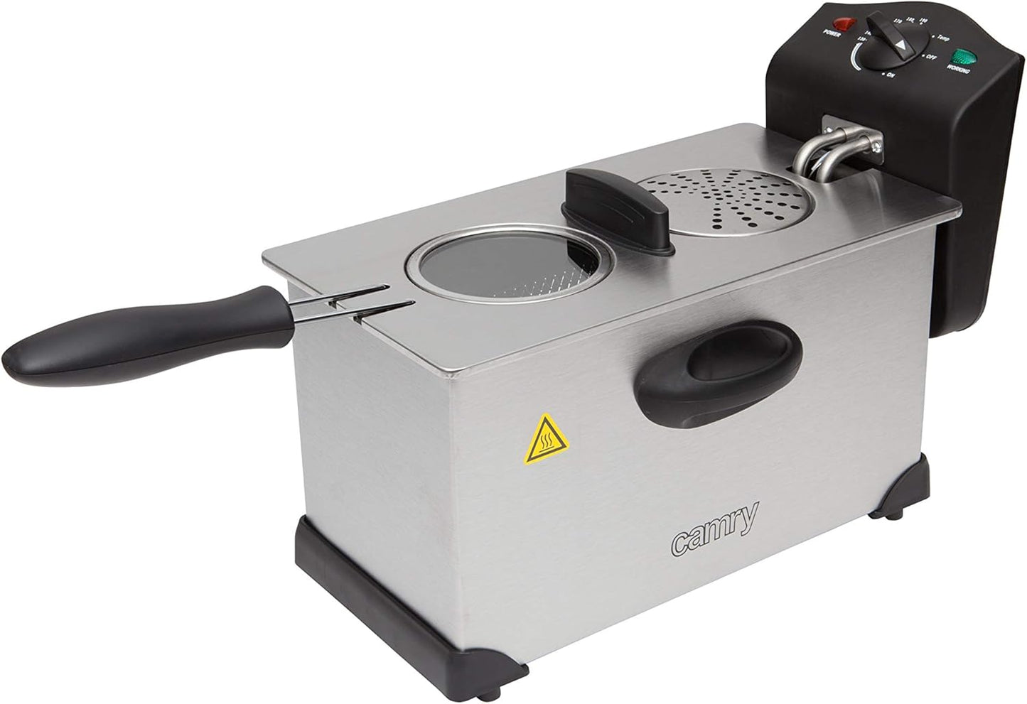 Jung Camry CR4909 Fritteuse 3L Ölbehälter herausnehmbar Temperaturregelung 2000W Edelstahl Friteuse mit Geruchsfilter Hebekorb Schnellaufheizung Antihaft Frittiergerät Küche kompakt Silber