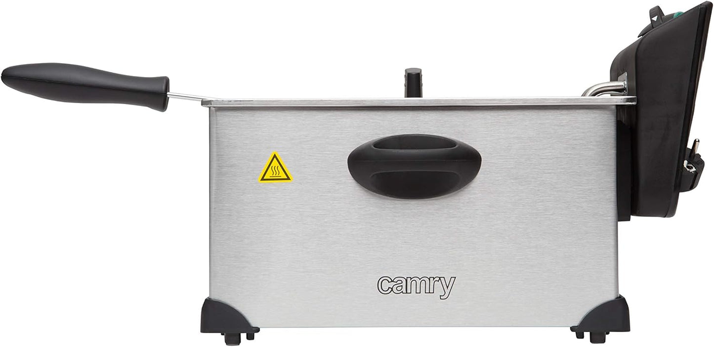 Jung Camry CR4909 Fritteuse 3L Ölbehälter herausnehmbar Temperaturregelung 2000W Edelstahl Friteuse mit Geruchsfilter Hebekorb Schnellaufheizung Antihaft Frittiergerät Küche kompakt Silber