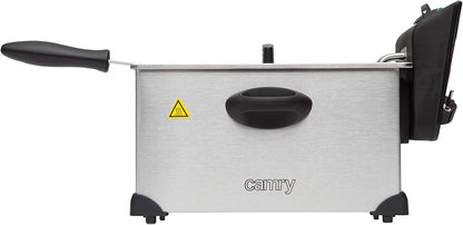 Jung Camry CR4909 Fritteuse 3L Ölbehälter herausnehmbar Temperaturregelung 2000W Edelstahl Friteuse mit Geruchsfilter Hebekorb Schnellaufheizung Antihaft Frittiergerät Küche kompakt Silber