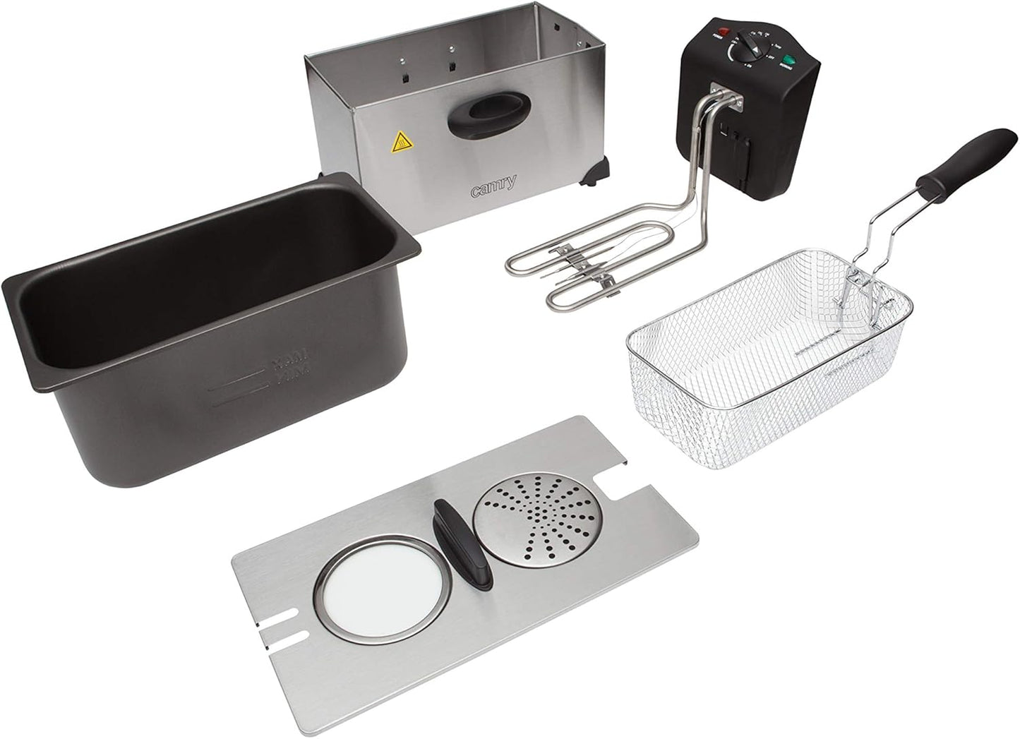 Jung Camry CR4909 Fritteuse 3L Ölbehälter herausnehmbar Temperaturregelung 2000W Edelstahl Friteuse mit Geruchsfilter Hebekorb Schnellaufheizung Antihaft Frittiergerät Küche kompakt Silber