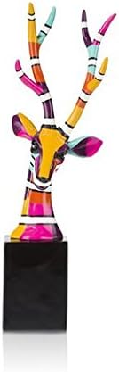 COCOMaison Hirsch Skulptur auf Sockel 42 cm – Handbemalte moderne Dekofigur aus Polyresin in bunt – Künstlerische Tierstatue für Wohnzimmer, Flur, Büro, moderne Wohnaccessoires