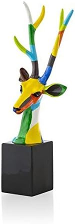 COCOMaison Hirsch Statue handbemalt aus Polyresin, bunte Hirschfigur mit stabilem Sockel, moderne Deko Skulptur, langlebige und robuste Hirsch-Dekoration, 54 cm große Tierfigur für Wohnzimmer, Büro und Geschenk