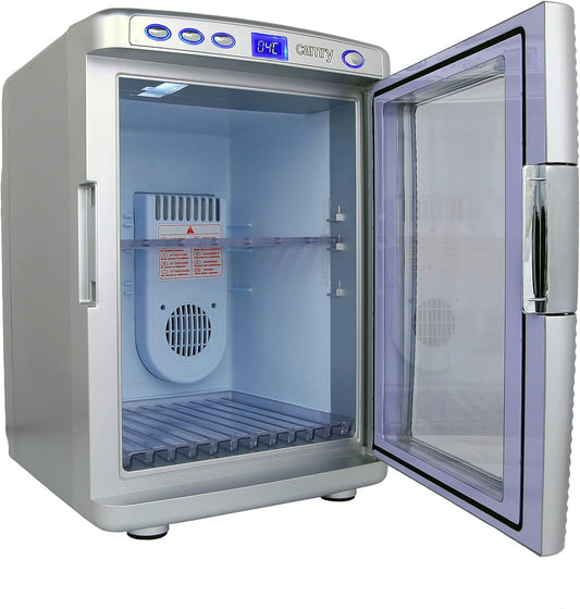 JUNG CAMRY CR8062 Mini Kühlschrank 20L Glastür tragbar Kühl- und Heizfunktion leise Minikühlschrank LCD-Display tragbar für Auto Büro Camping Zuhause 12V 220V leiser Kompaktkühlschrank