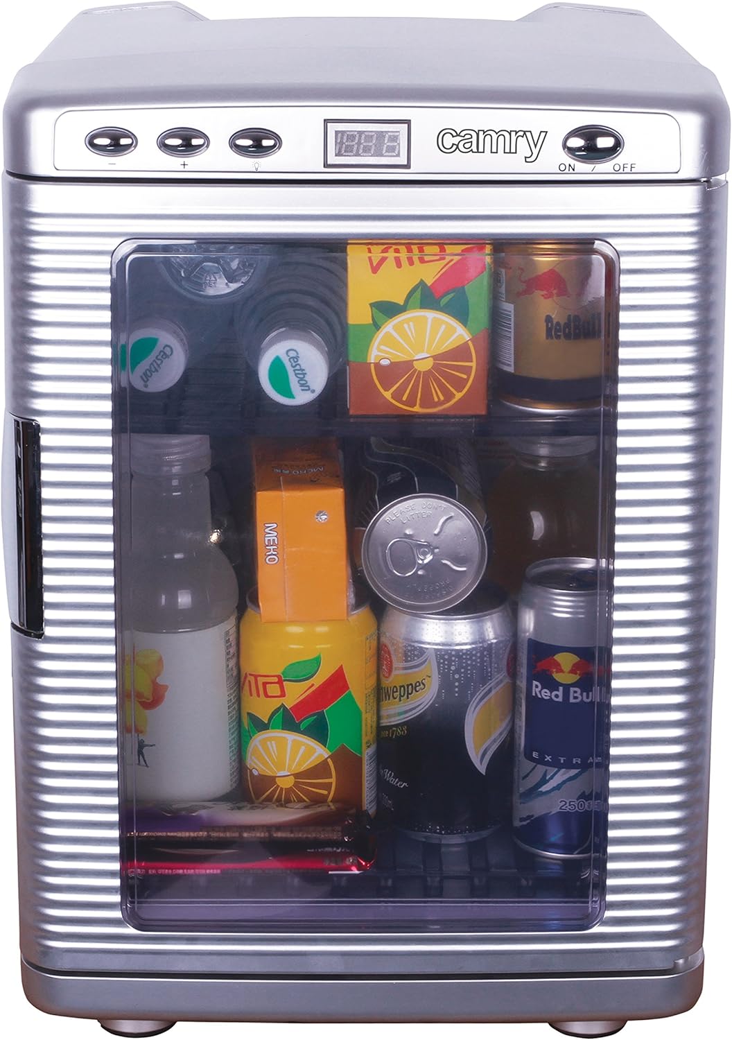 JUNG CAMRY CR8062 Mini Kühlschrank 20L Glastür tragbar Kühl- und Heizfunktion leise Minikühlschrank LCD-Display tragbar für Auto Büro Camping Zuhause 12V 220V leiser Kompaktkühlschrank